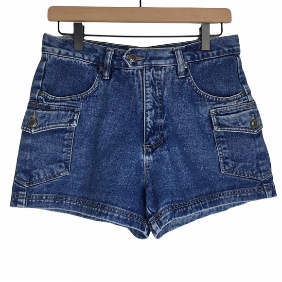 VINTAGE Jean Shorts High Waist Cargo No Excuses Army Girl Mom Denim Size 9/10